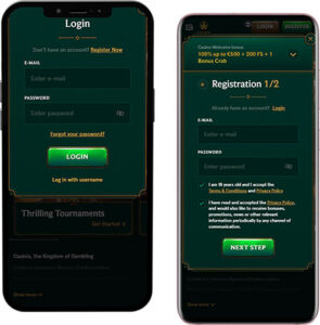 Casinia Mobile App Login and Registration