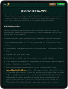 Casinia Mobile App Responsible Gaming