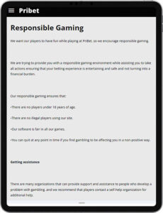 Pribet Mobile App Responsible Gaming