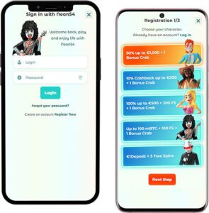 Neon54 Mobile App Login and Sign Up