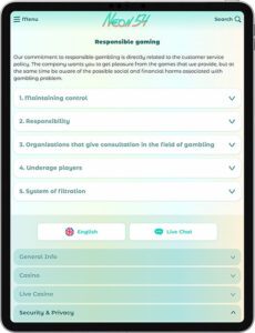 Neon54 Mobile App Responsible Gambling