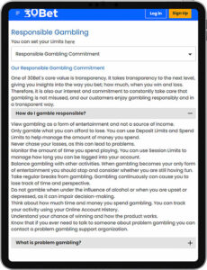 30Bet Mobile App Responsible Gambling