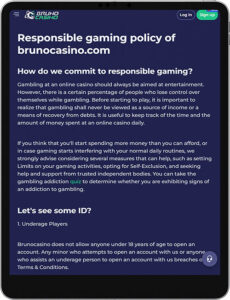 Brunocasino Mobile App Responsible Gaming