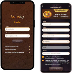 AmunRa Mobile App Login and Registration