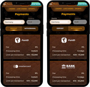 AmunRa Mobile App Payment Methods