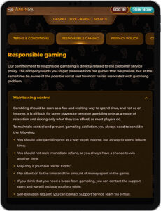 AmunRa Mobile App Responsible Gaming