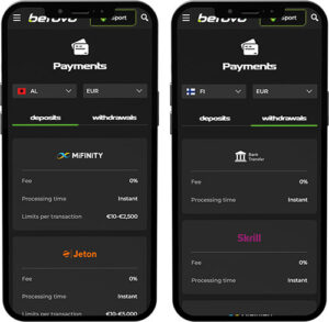 Betovo Mobile App Payment Methods