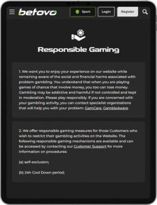 Betovo Mobile App Responsible Gaming