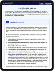 Sportaza Mobile App Responsible Gaming
