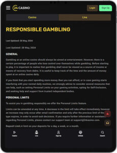 24Casino Mobile App Responsible Gambling