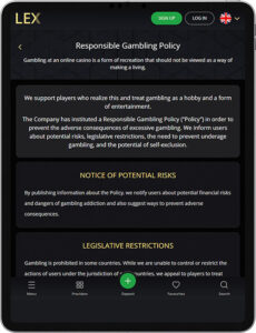 Lex Mobile App Responsible Gaming