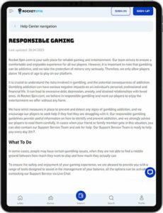 RocketSpin Mobile App Responsible Gaming