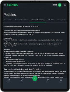 Cactus Casino Mobile App Responsible Gaming