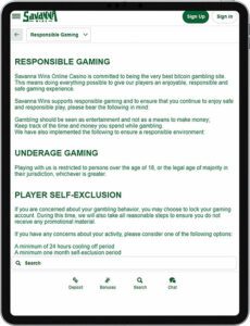 Savanna Wins Mobile App Responsible Gaming