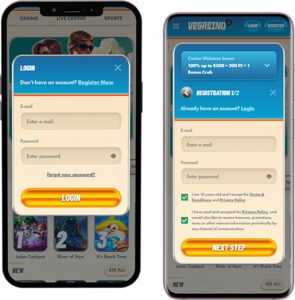 Vegasino Mobile App Login and Registration