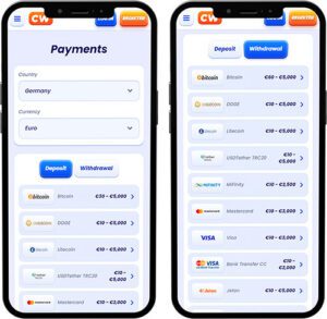 Cawino Mobile App Payment Methods