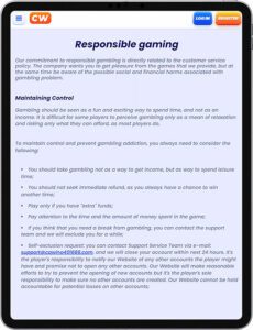 Cawino Mobile App Responsible Gaming