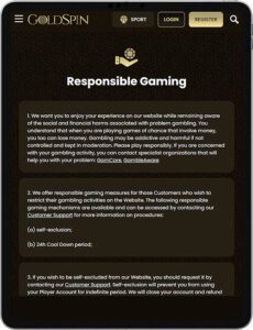 GoldSpin Mobile App Responsible Gaming