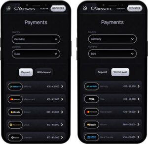 Casinova Mobile App Payment Methods