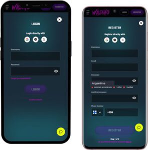 Wasino Mobile App Login and Registration