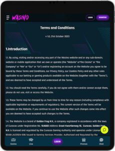 Wasino Mobile App Terms and Conditions