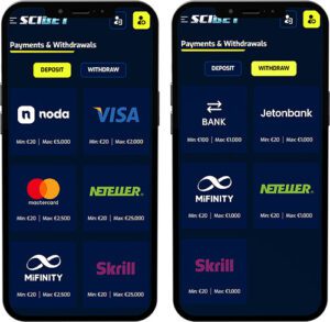 Scibet Mobie App Payment Methods