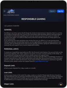 Crusino Mobile App Verantwortungsbewusstes Spielen