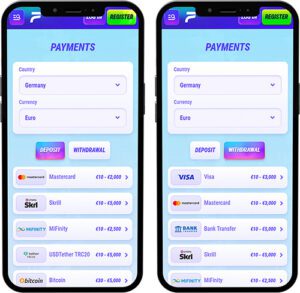 Méthodes de paiement de l'application mobile Funbet