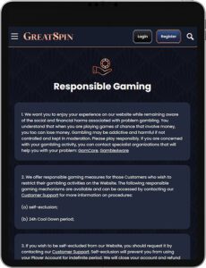 GreatSpin Mobile App Verantwortungsbewusstes Spielen