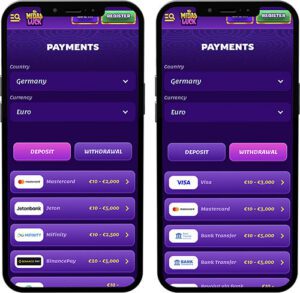 Méthodes de paiement de l'application mobile Midasluck