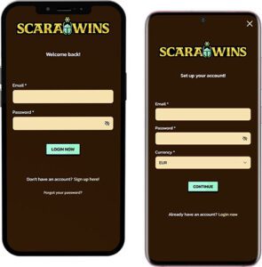 Scarawins Mobile App Anmeldung und Registrierung