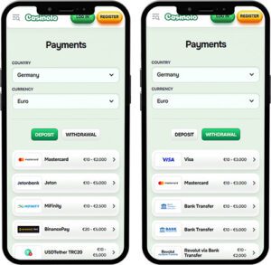 Casinolo Mobile App Métodos de Pago