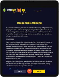 SlotsGem Mobile App Verantwortungsvolles Spielen