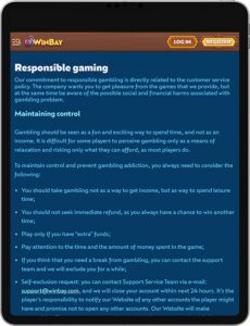 Winbay Mobile App Responsible Gaming