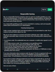 ZoloBet Mobile App Responsible Gaming