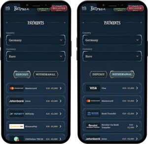 BetAlice Mobile App Payment Methods