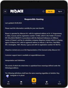 RioAce Mobile App Responsible Gaming