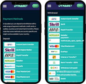 Méthodes de paiement de l'application mobile Dynabet