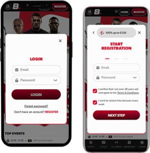 Accesso e registrazione all'applicazione mobile Betista