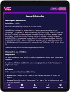 LollySpins Mobile App Jeu responsable