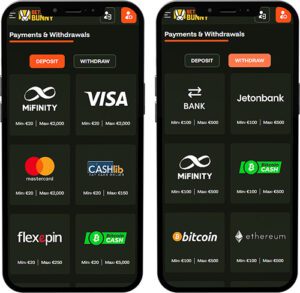 Méthodes de paiement de l'application mobile Bets Bunny