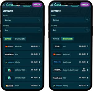 Caspero Mobile App Payment Methods