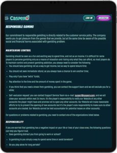 Caspero Mobile App Responsible Gaming
