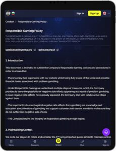 Goldbet Mobile App Responsible Gaming