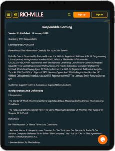 Richville Mobile App Responsible Gaming
