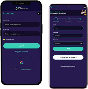 Connexion et inscription à l'application mobile Spin Platinum