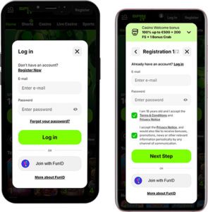 Login e Registo na app móvel do Spinit