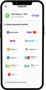 Méthodes de paiement de l'application mobile Trickz