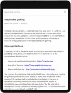 Jeu responsable de l'application mobile Trickz