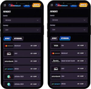Méthodes de paiement de l'application mobile Winrolla